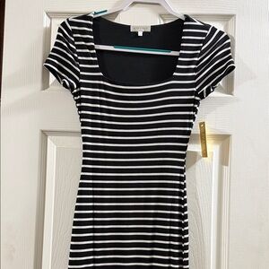 Elegant Black and White Striped Midi Dress